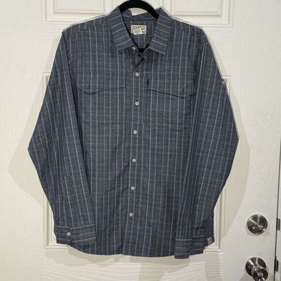 LL Bean‎ Shirt Mens Medium Blue Plaid Performance Stretch Fishing Hiking - Picture 1 of 6